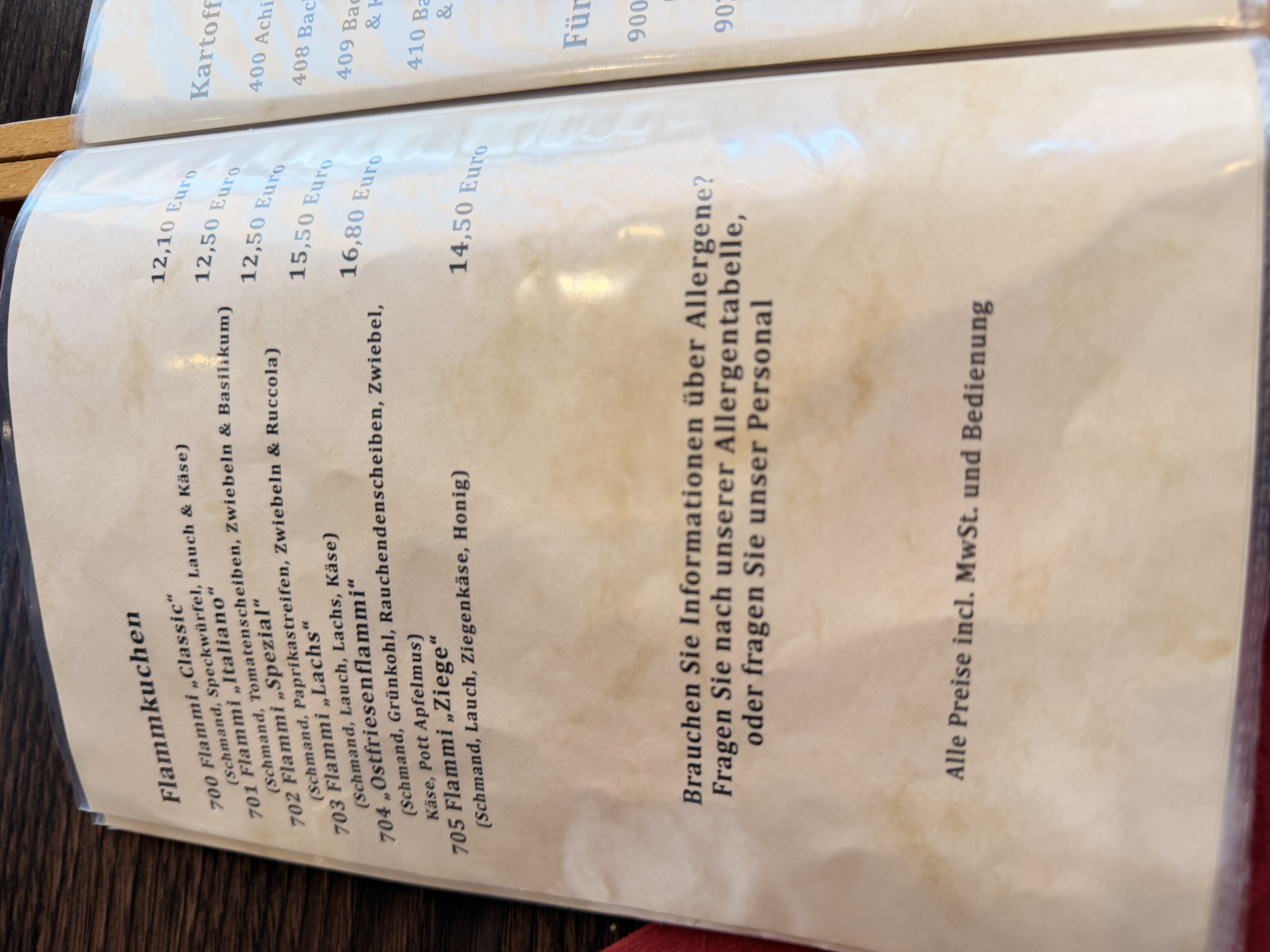 Flammkuchen-Angebot im Café In't Stuuv